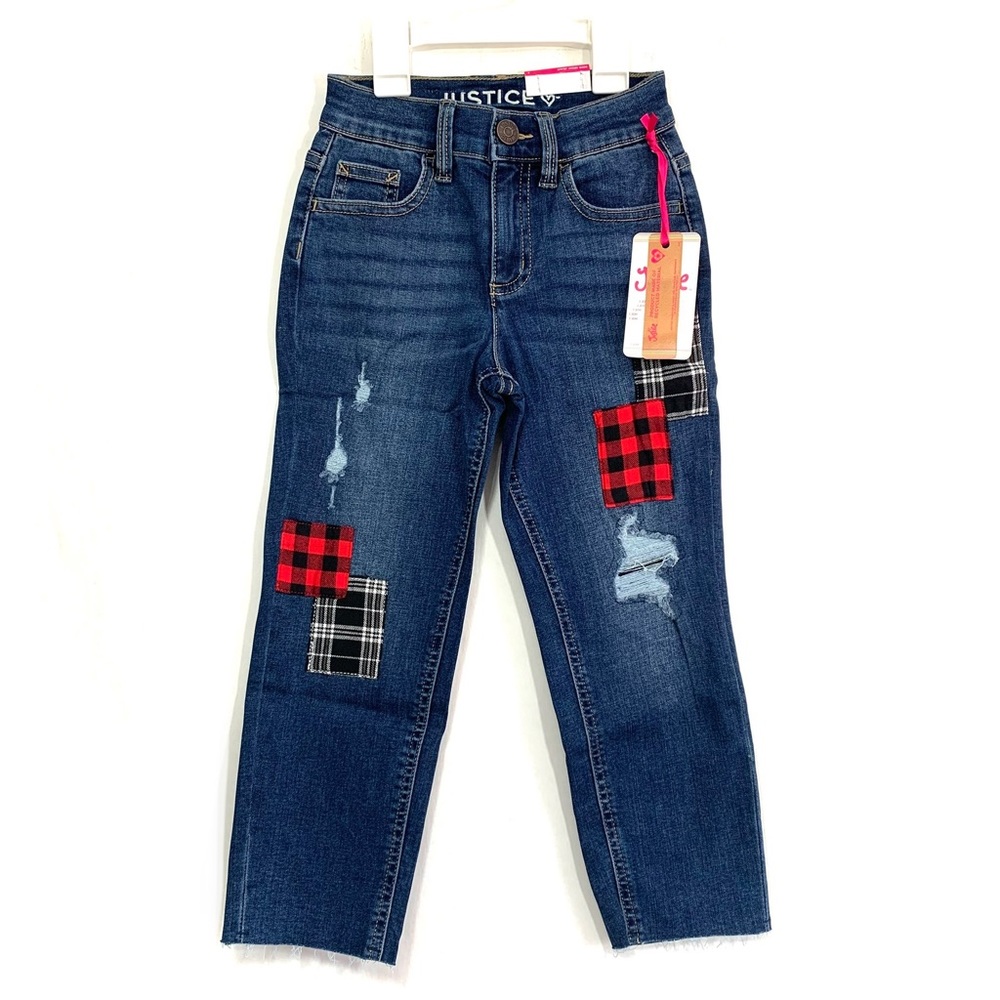 Justice Girl's Medium Wash Patchwork Denim Jeans - NWT